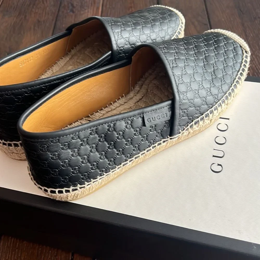 Gucci Black Leather Espadrilles